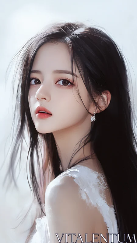 Digital portrait of young woman in soft white light.