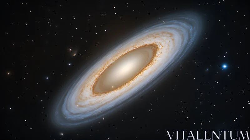 Spiral galaxy rendered with luminous dust rings and halo glow.