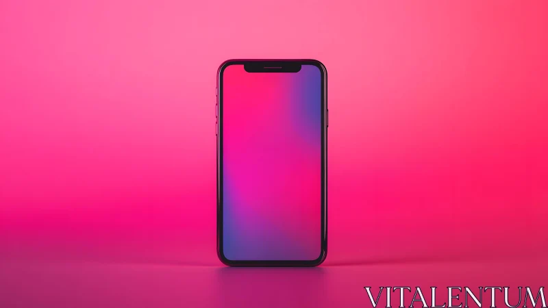 Modern smartphone with gradient screen on vibrant pink background.