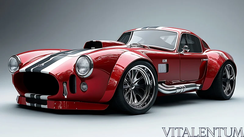 Red widebody classic coupe with racing stripes and chrome wheels