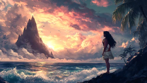 Island Guardian Watches the Horizon at Sunset.