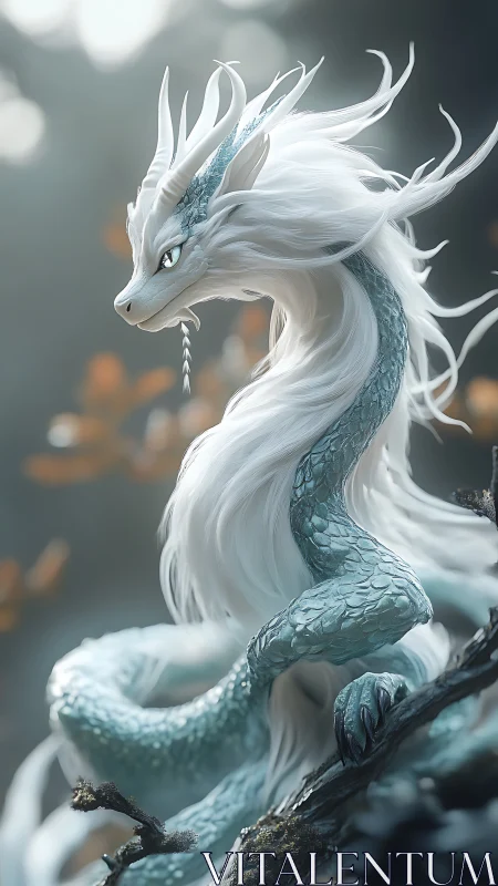 Silk-scaled forest dragon preening in silver morning hush.