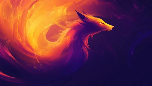 Luminous fire fox silhouette in swirling neon gradients.