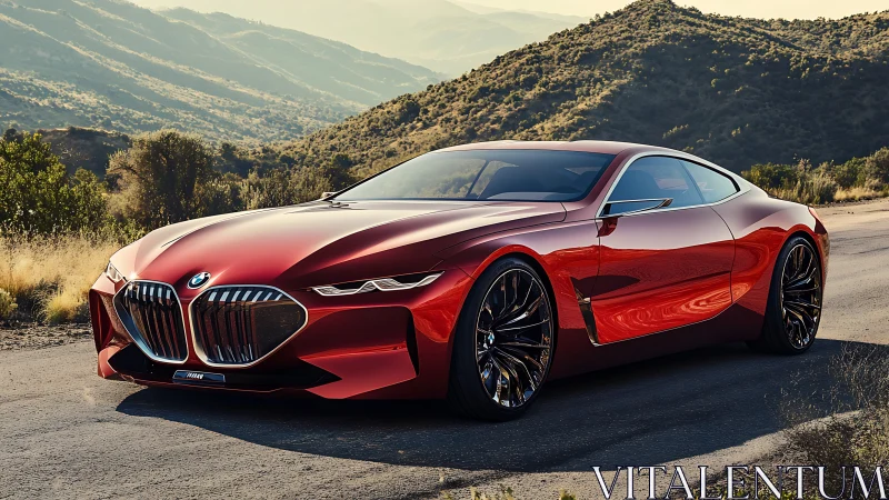 High-gloss red BMW concept coupe rendered in photorealistic light