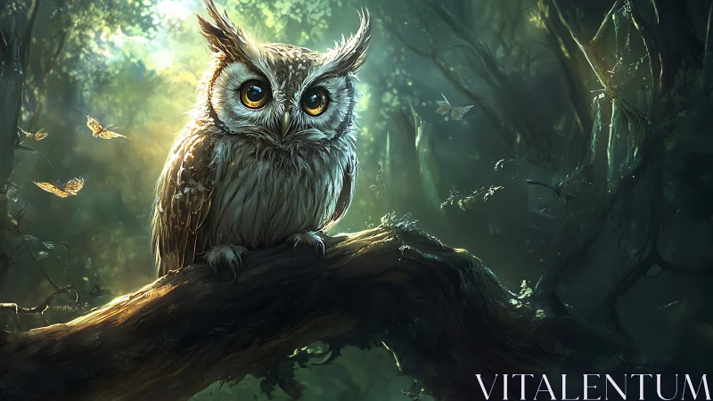 Enchanting Owl in Mystical Forest, Digital Fantasy Artwork.