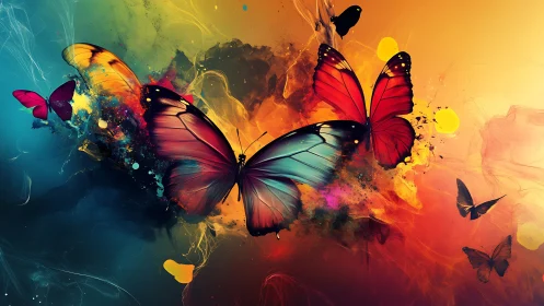 Chromatic butterflies exploding through a twilight paintstorm.