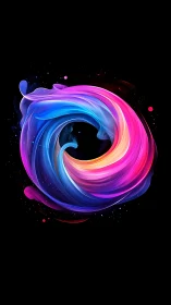 Circular multicolor fluid form is rendered on a black field