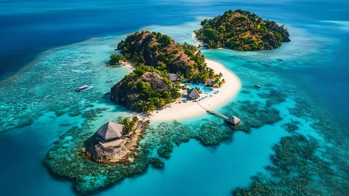 Tropical Island Resort Aerial View with Turquoise Waters
