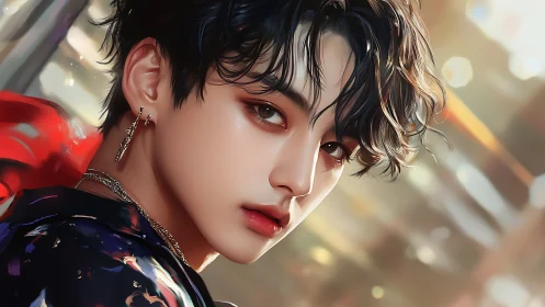 Luminous portrait of stylish youth in neon city glow.