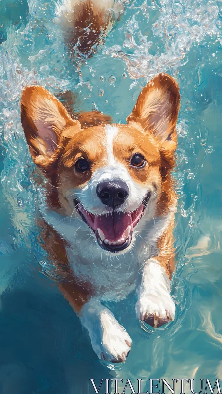 Joy-struck corgi plows through turquoise water with glee