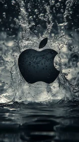 Monochrome apple-shaped logo with surrounding water splash.