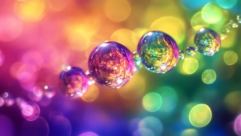 Rainbow bubbles drifting through dreamy light paths.