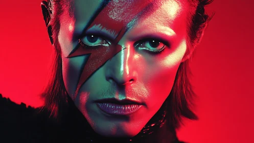 High-saturation portrait with lightning bolt makeup and split lighting
