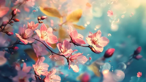 Dreamy Cherry Blossoms Dance in Soft Light.