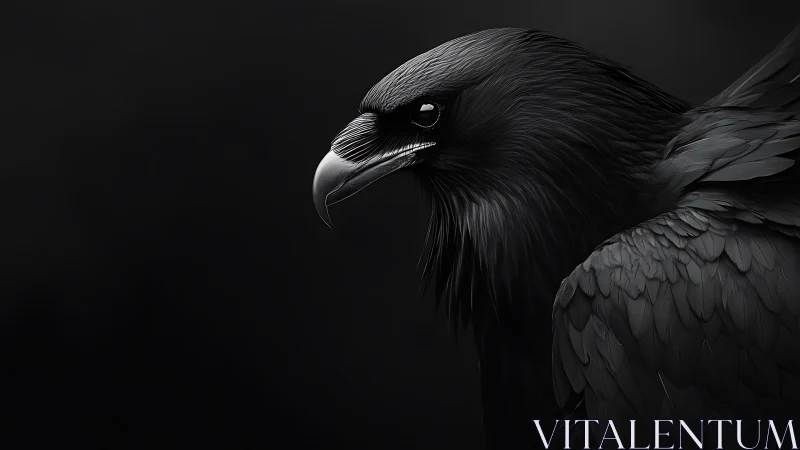 High-contrast raven profile rendered in dramatic chiaroscuro