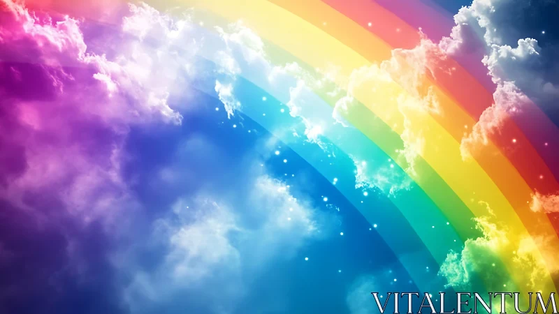 Vivid rainbow arcs across luminous clouds and deep sky