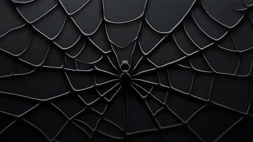 Black spider centered on symmetrical dark web pattern.