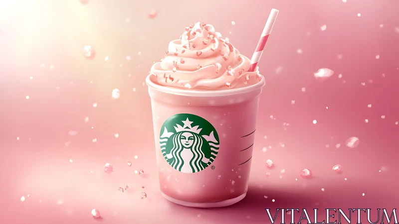 Soft pink Starbucks treat swirling in a dreamy haze.