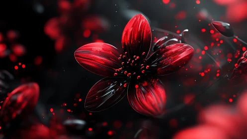 Luminescent Red Petals with Particulate Glow Effect and Depth Blur