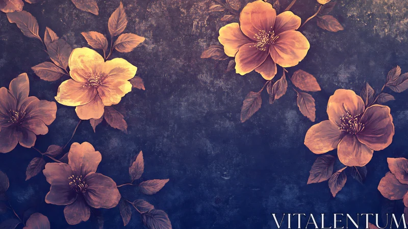 Golden Blossoms Dance Across Dark Textured Canvas.