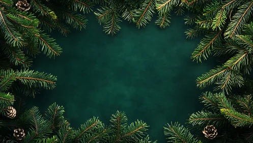 Evergreen branches systematically frame a central empty space