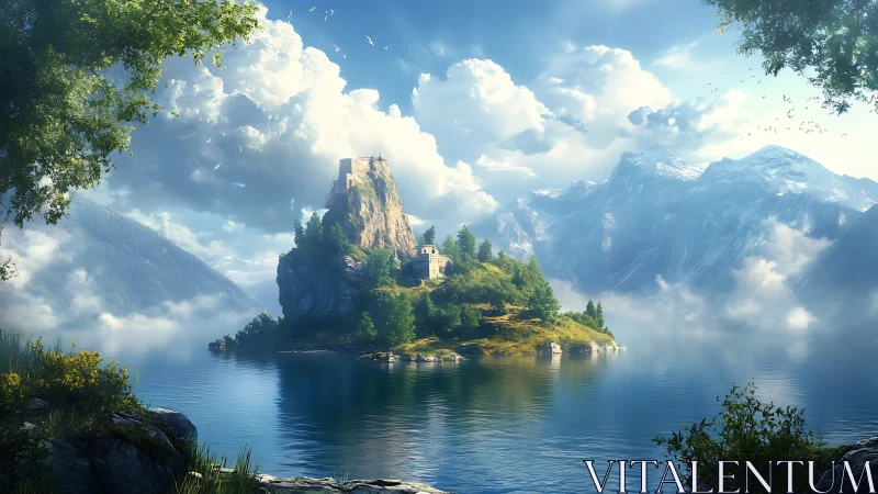 Enchanted Castle Rises Above Serene Alpine Lake