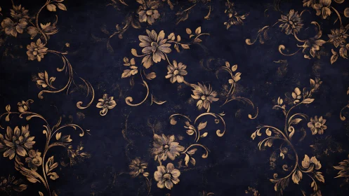 Gold floral ornament pattern repeats on dark navy background