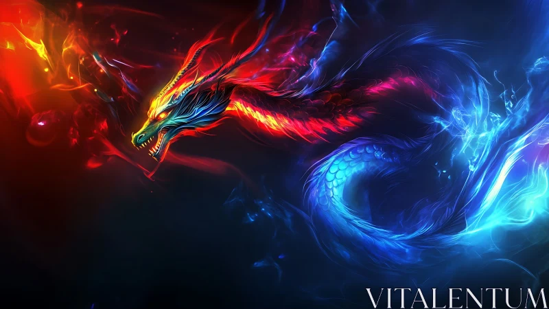 Digital painting of bi-chromatic energy dragon in motion blur.