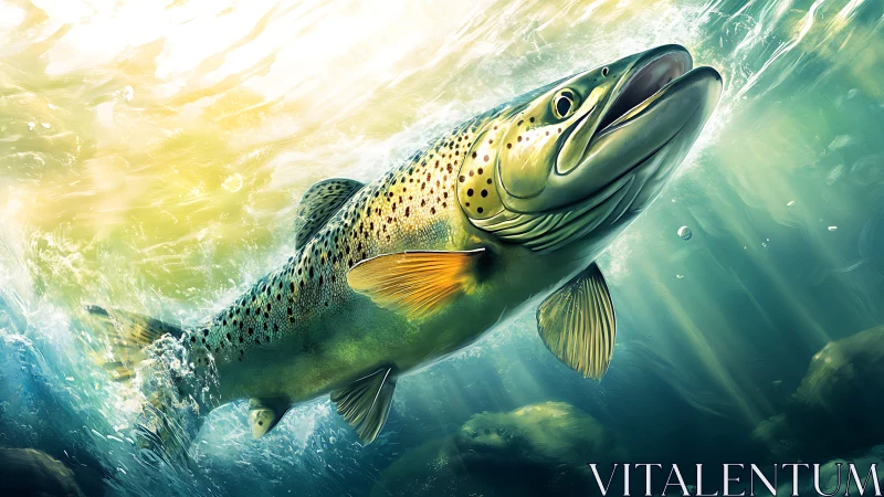 Dynamic trout rendered in high-detail underwater digital painting