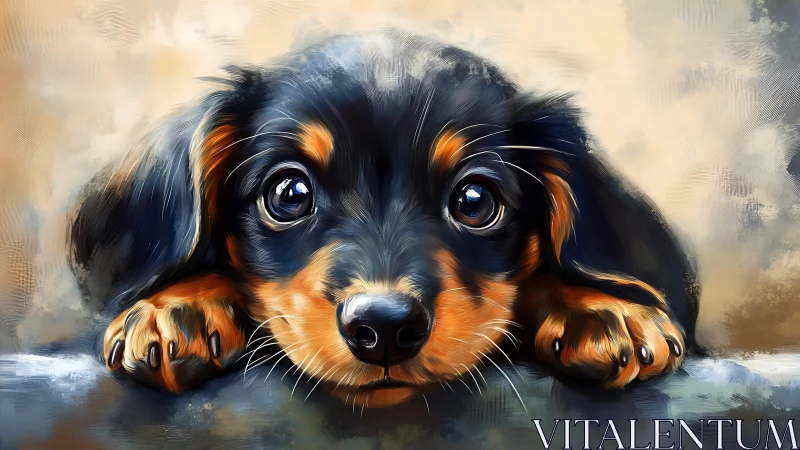 Puppy eyes bend time as soft brushstrokes cradle quiet hope