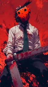 Blood-soaked chainsaw antihero rendered in stylized digital horror