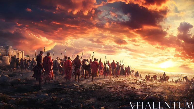 Legion in emberlight marching toward the blazing horizon.