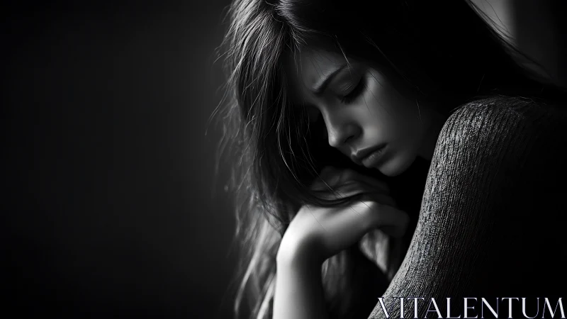 Melancholic portrait in soft monochrome side lighting.