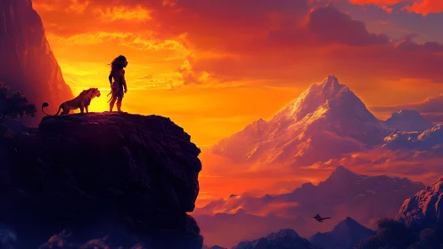 Sovereign Silhouettes: Lion & Human Crown Pride's Peak.