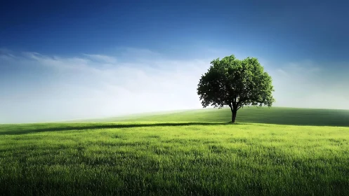 Lone hillside tree quietly conducts an orchestra of summer light