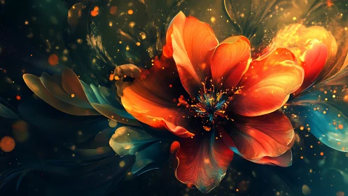 Glowing cosmic flower blooming in swirling night color.