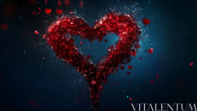 Luminescent Heart Particle Dissolution in Deep Teal Space.