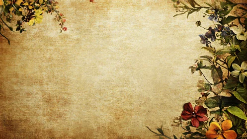 Vintage floral border on textured parchment background layout