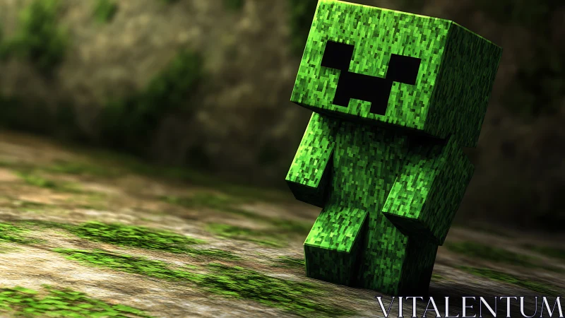 Blocky green character stands on textured ground plane