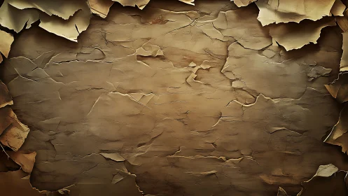 Layered cracked paper texture with torn edges in brown tones.