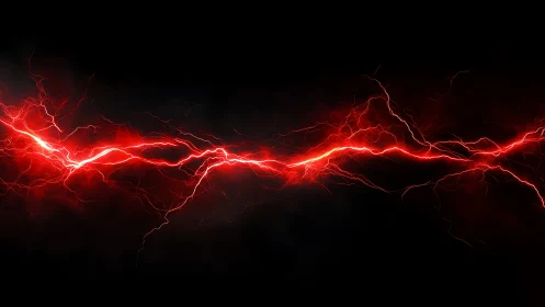 Scarlet lightning river crackles across a midnight void.