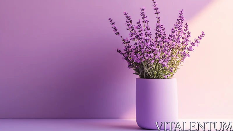 Lavender Arrangement in Cylindrical Pot with Chromatic Color Gradient Background