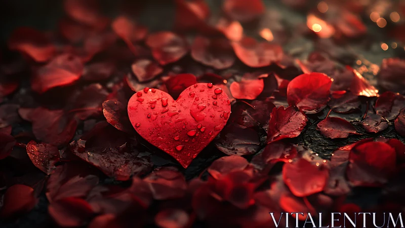 Radiant heart centerpiece amongst crimson petals.