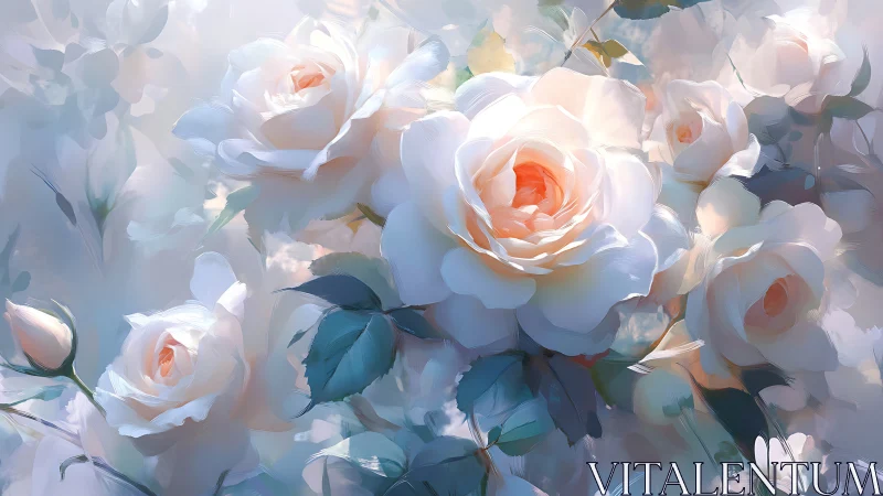 Soft Peach Roses in Golden Sunlight. Digital Study.