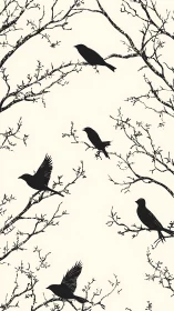 Silent Parliament: Five Birds Perched Among Winter's Skeletal Branches