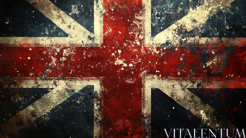 Union Jack flag is rendered with heavy grunge surface effects