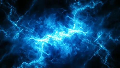 High-energy blue plasma arc with volumetric fractal turbulence