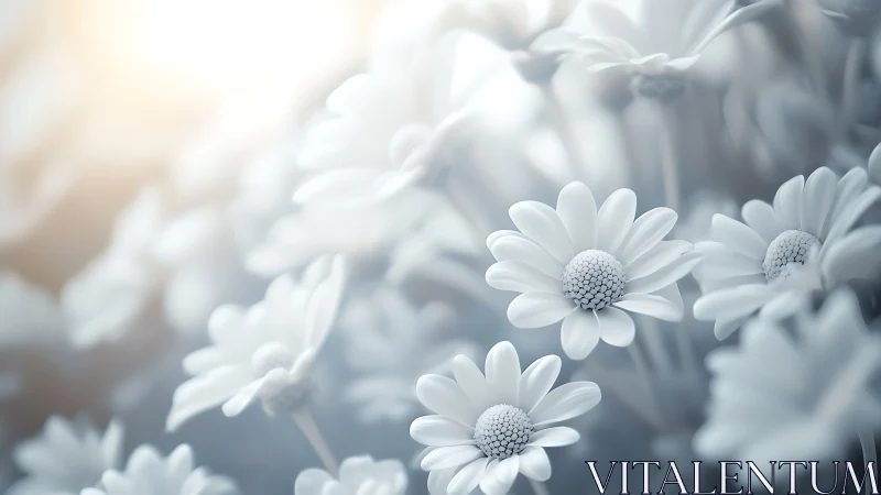 Delicate daisies rendered in monochromatic tones.