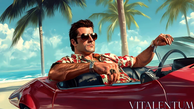 Tropical highway cruiser in saturated digital sunlight.