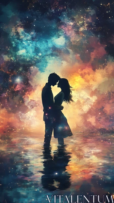 Cosmic Embrace: Two Hearts Ablaze in Starlight.